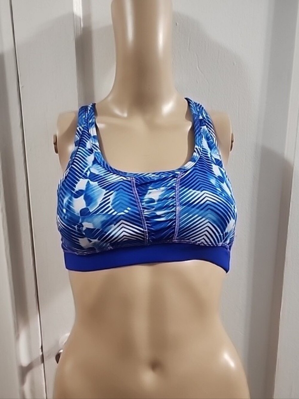 Kyodan Royal Blue & White Print Sports Bra Top Sz XS  Built In Padded Bra